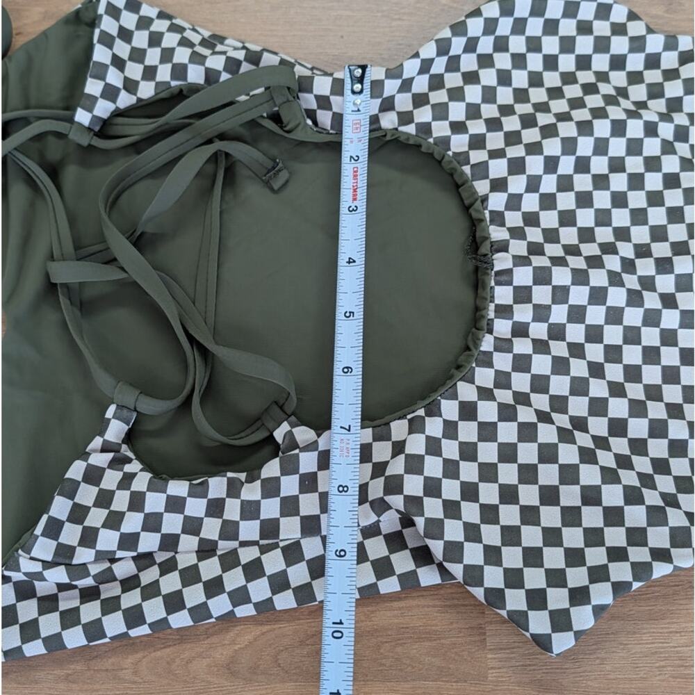 The Great Checkerboard One Piece Swimsuit Womens 0 Green Nylon V-neck - Picture 9 of 10